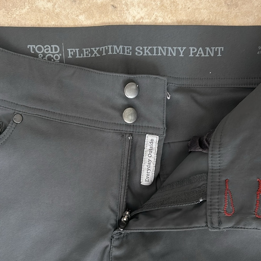 TOAD & CO WOMENS GREY FLEXTIME SKINNY PANTS HIKING OUTDOOR PANTS Moto Stretch - Picture 3 of 9